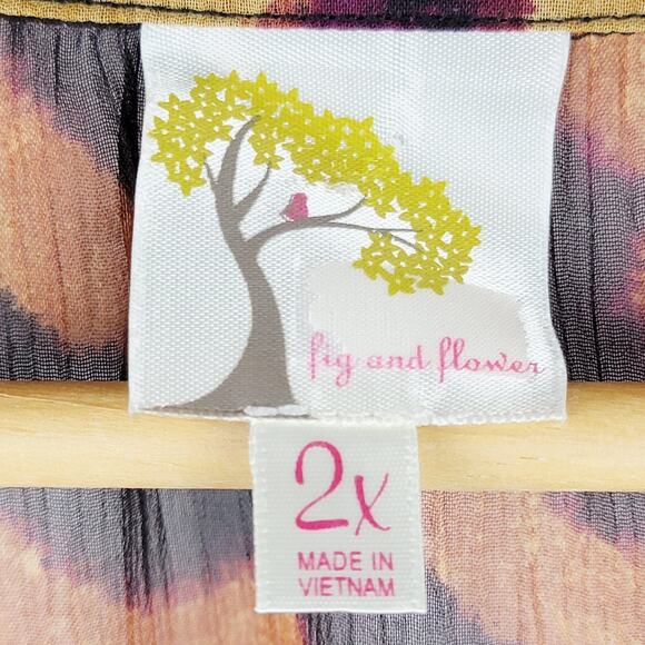 Whimsical Sz 2X Top Button Sheer 3/4 Sleeve V Neck Colorful Animal Floral Casual - Picture 6 of 10